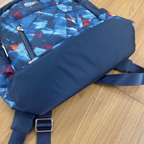 TUMI Margarita Nylon Backpack Small Leather Trim Blue Abstract Print Bag main image 4